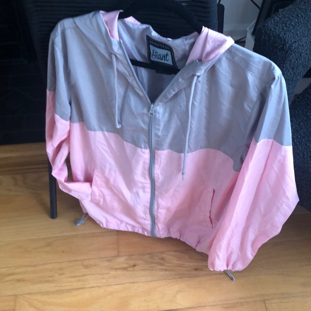 Teen Girl Beautiful Giant Lightweight Jacket Pink Gray Hood